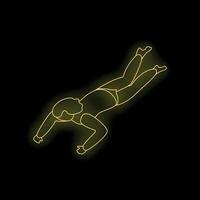 Man floating in zero gravity neon sign on black background vector