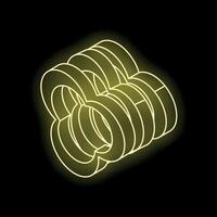 Glowing neon yellow three dimensional rings interlocking on black background vector