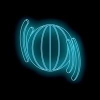 Neon blue globe rotating with signal waves on black background vector