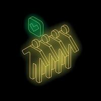 Neon check mark validating group of people standing in line vector