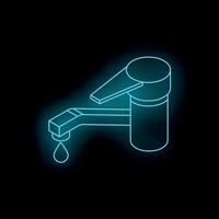 Faucet dripping water with neon blue light effect on black background vector