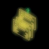 Neon yellow personal data files stacked and moving upwards vector