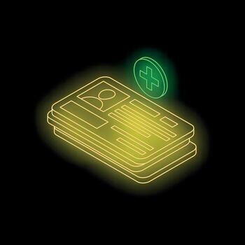 Neon yellow cv with green add button representing online recruitment vector