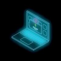 Neon laptop showing payment error notification on dark background vector