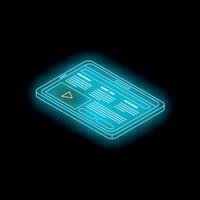 Futuristic neon tablet showing play button and text on dark background vector