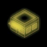 Glowing yellow isometric store building on black background vector