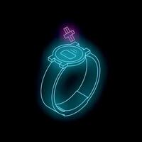 Glowing neon smartwatch is showing disconnecting wireless connection on dark background vector