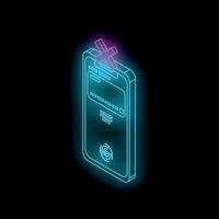 Neon smartphone showing a crossed out screen in dark background vector