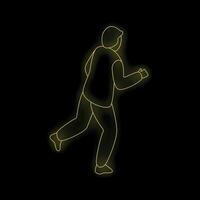 Man running in the dark, golden neon light silhouette vector