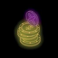Neon swiss franc adding to dollar coins stack vector