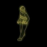 Construction worker walking with paint roller in hand, neon style illustration vector