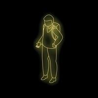 Student walking with backpack in neon light style illustration vector