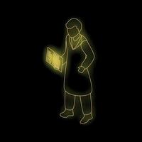 Scientist holding a report with charts and statistics in a neon style vector