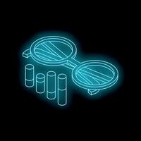 Neon glowing glasses analyzing growing bar chart on black background vector