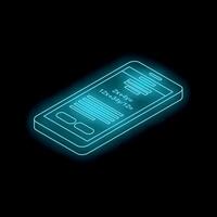 Smartphone showing mathematical equations and formulas in neon light vector