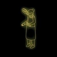 Chef giving instructions with speech bubble in neon style on black background vector