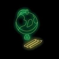 Glowing neon green globe and pencils representing education and learning vector