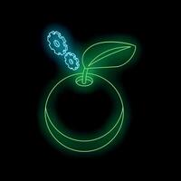 Gears modifying growing apple with neon light effect vector