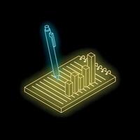 Neon pen drawing growing bar graph on notepad vector