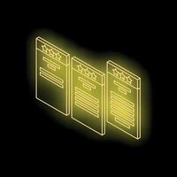 Neon customer review with five star rating on mobile screens vector