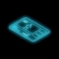Neon tablet showing virtual reality user interface with character wearing vr headset vector