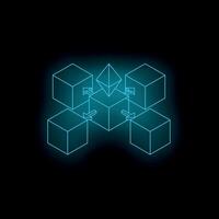 Blockchain technology connecting cubes with cryptocurrency diamond symbol on black background vector
