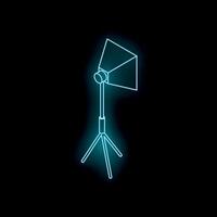 Neon light representing a studio softbox on a tripod illuminating a dark background vector