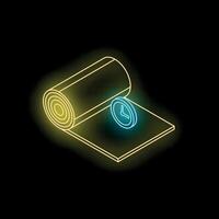 Yoga mat rolling with clock showing time to exercise in neon light vector