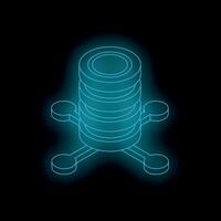 Glowing isometric database icon representing data storage and network connectivity vector