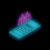 Neon mobile phone showing increasing statistics chart in isometric view vector