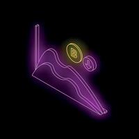 Cryptocurrency value going down representing by a neon chart vector