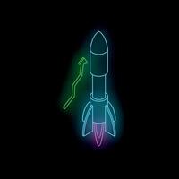 Neon rocket launch startup graph increasing business success concept vector