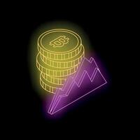 Bitcoin cryptocurrency stack increasing value with upward trending graph vector