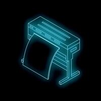 Large format printer printing blue lines on black background vector