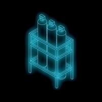 Gas cylinders standing in metal support frame on black background vector