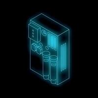 Water purification system with filters, isometric neon icon on black background vector