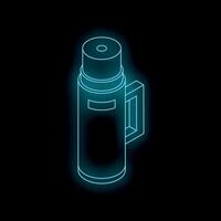 Neon blue thermos flask glowing on dark background vector