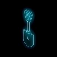 Glowing neon shovel icon on dark background symbolizing construction and gardening vector