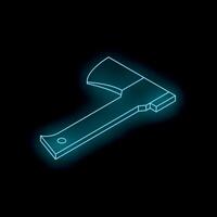 Glowing neon axe isometric projection on dark background vector