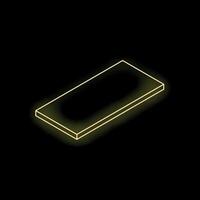 Yellow neon sign showing rectangular shape on black background vector