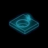 Glowing neon sink icon representing hygiene and cleanliness vector