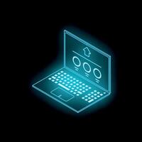Neon laptop showing smart home automation control system with house icon vector