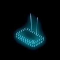 Neon icon of wi fi router transmitting wireless signal vector