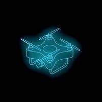Blue neon style drone flying with camera gimbal vector