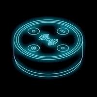 Neon smart speaker voice assistant glowing on black background vector