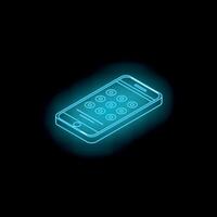 Neon smartphone showing security code on black background vector
