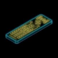 Glowing neon remote control on black background vector