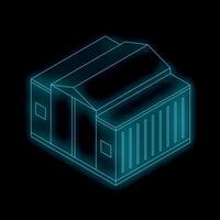 Glowing neon container house on black background vector