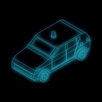 Glowing blue wireframe model of a self driving vehicle isometric view vector