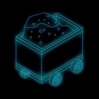 Mining cart full of coal isometric glowing neon icon vector
